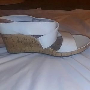 White strapped wedges